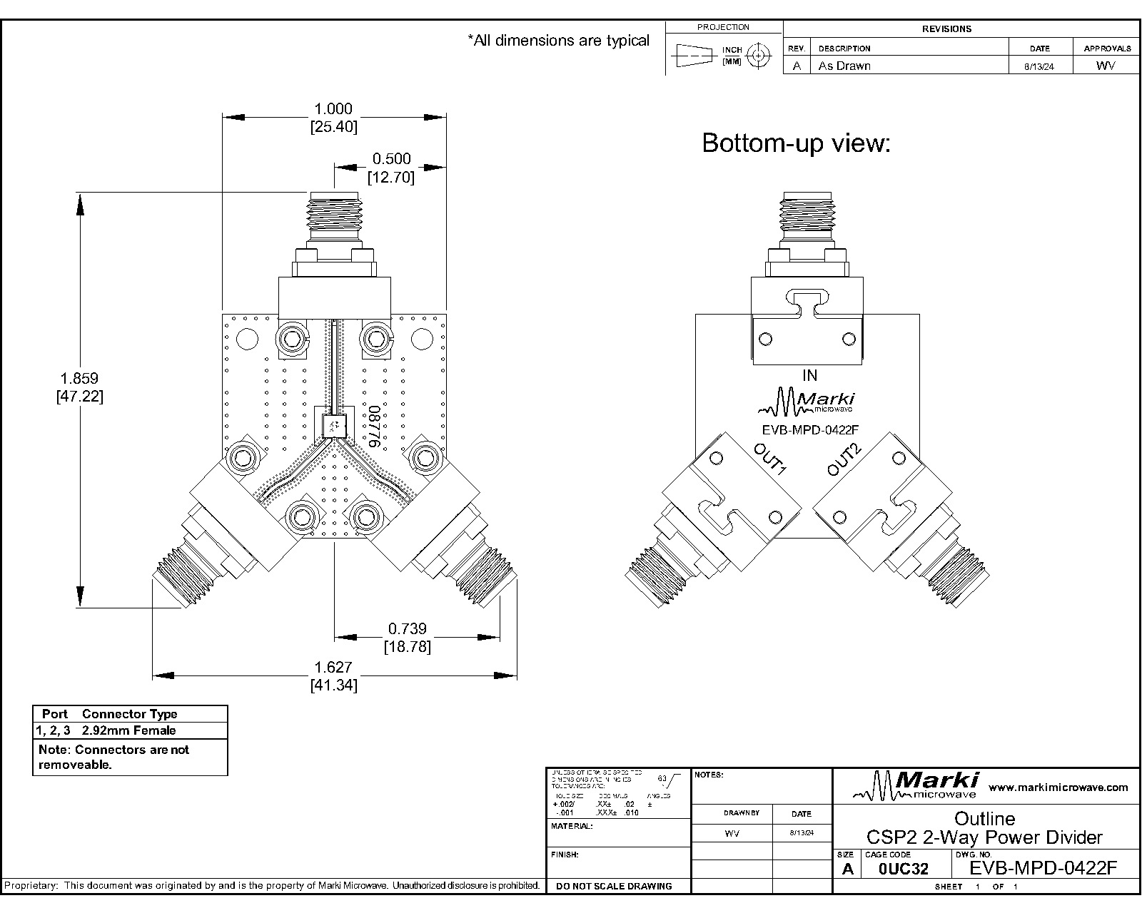 MPD-0422FCSP2_4 - 22 GHz MMIC 2-Way Wilkinson Power Divider/Power